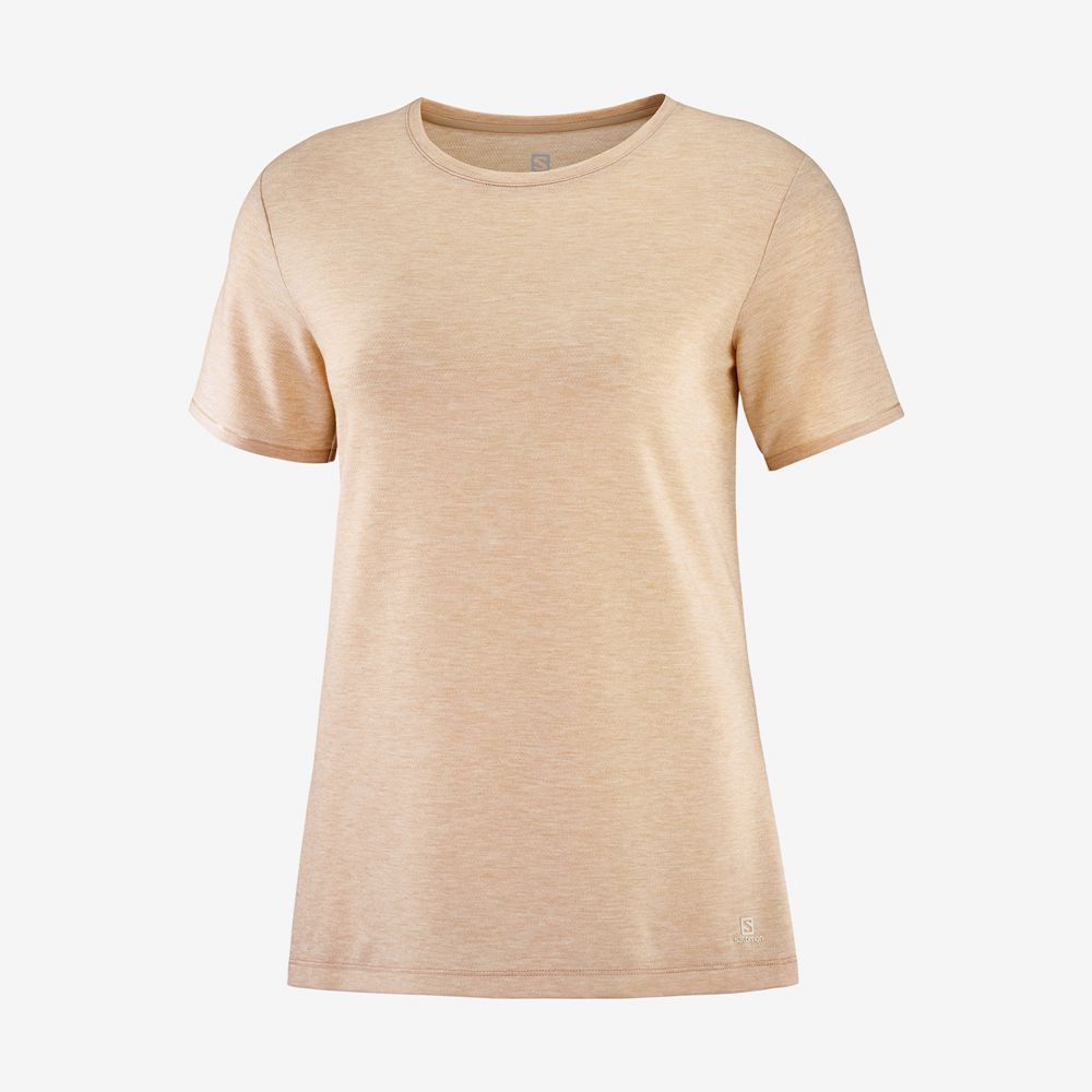 Beige Women's Salomon ESSENTIAL TENCEL T Shirts | 390-OTRYHV