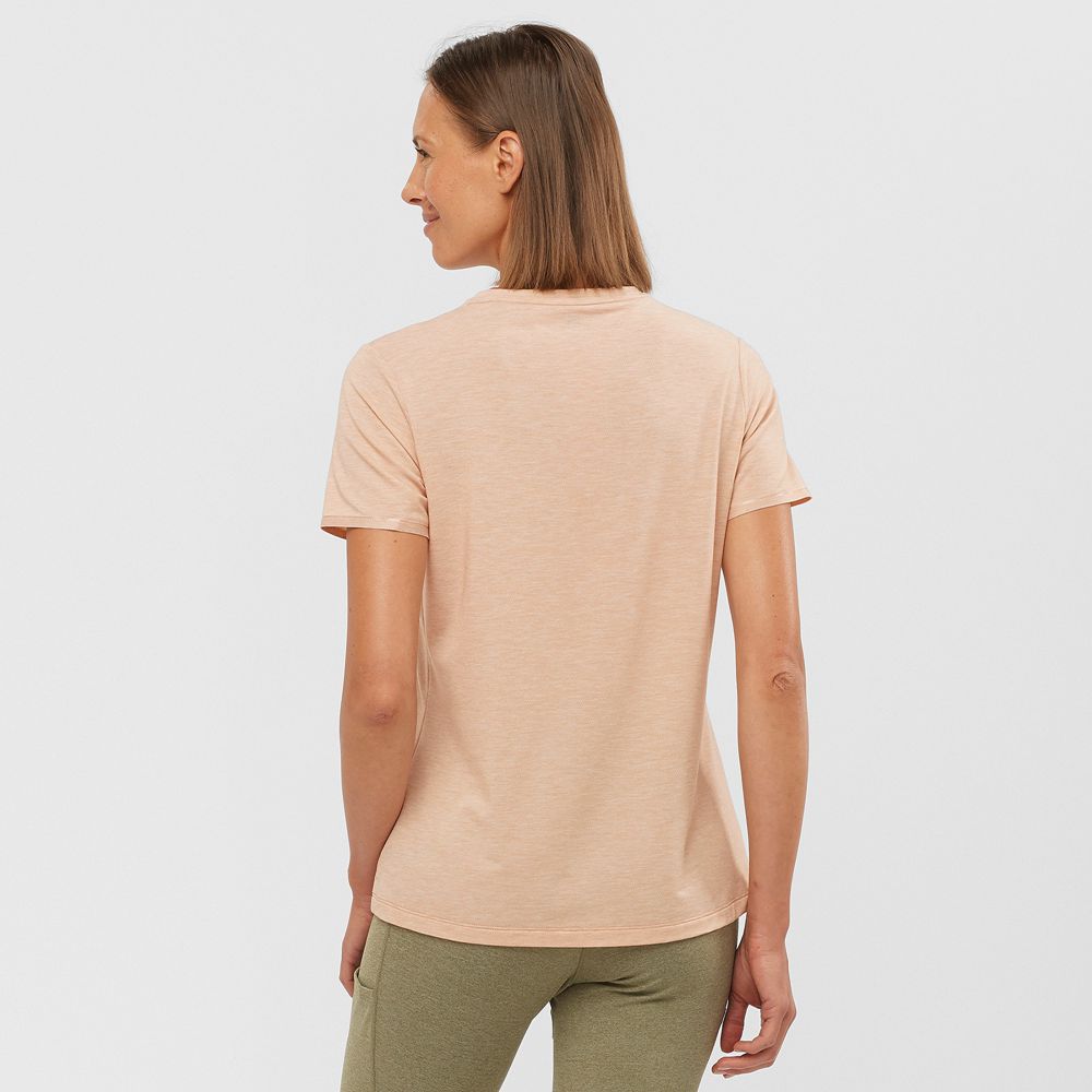 Beige Women's Salomon ESSENTIAL TENCEL T Shirts | 390-OTRYHV