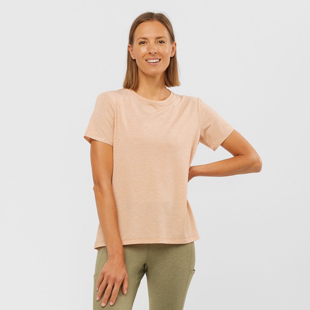 Beige Women\'s Salomon ESSENTIAL TENCEL T Shirts | 390-OTRYHV