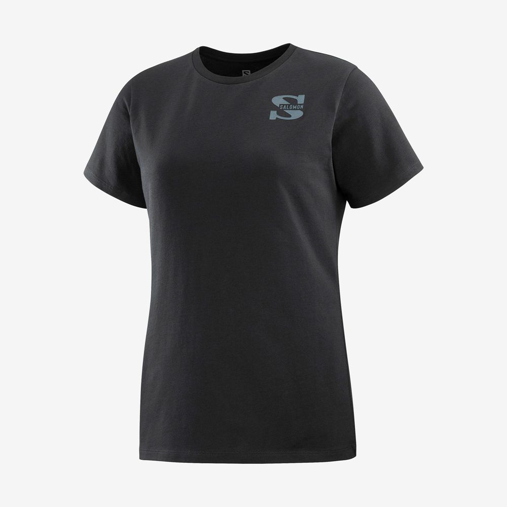 Black Women's Salomon OUTLIFE SMALL LOGO SS W Short Sleeve T Shirts | 481-YFRKCG