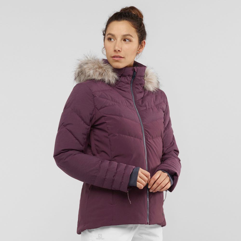 Burgundy Women\'s Salomon WARM AMBITION W Ski Jackets | 692-XCGRLF