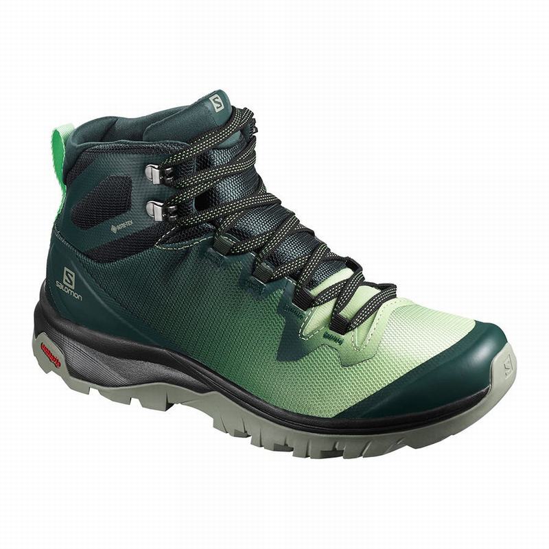 Green / Grey Women\'s Salomon VAYA MID GORE-TEX Hiking Shoes | 592-PYLJFQ