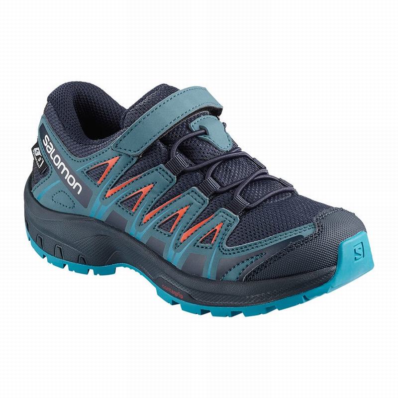 Navy / Blue Kids\' Salomon XA PRO 3D CSWP K Trail Running Shoes | 742-MAQFNZ
