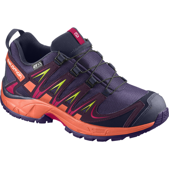 Purple / Orange Kids\' Salomon XA PRO 3D CSWP K Trail Running Shoes | 847-OVIWDN