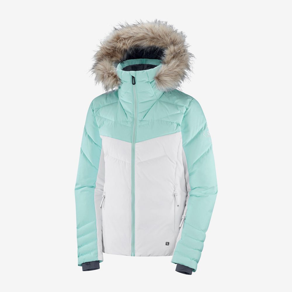White / Mint Women's Salomon WARM AMBITION W Ski Jackets | 827-PXRLEM