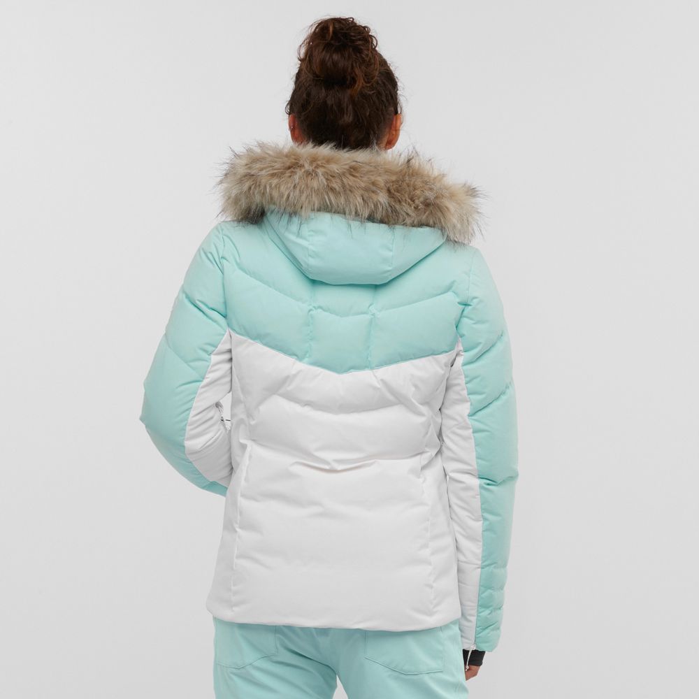 White / Mint Women's Salomon WARM AMBITION W Ski Jackets | 827-PXRLEM