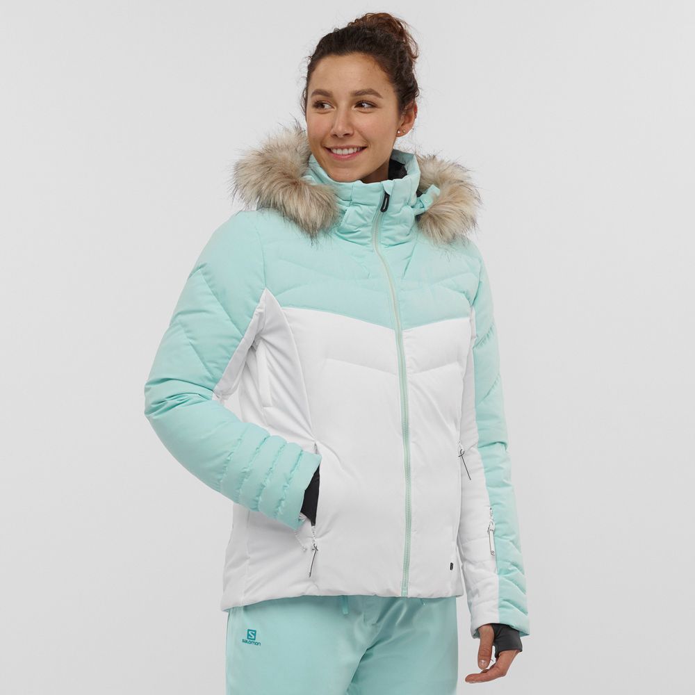 White / Mint Women\'s Salomon WARM AMBITION W Ski Jackets | 827-PXRLEM