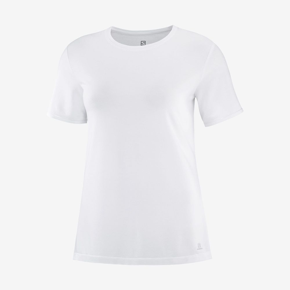 White Women's Salomon ESSENTIAL TENCEL T Shirts | 239-DPSKGV