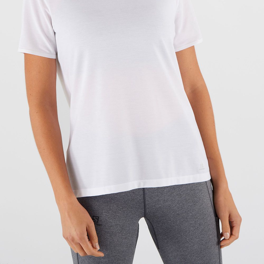 White Women's Salomon ESSENTIAL TENCEL T Shirts | 239-DPSKGV