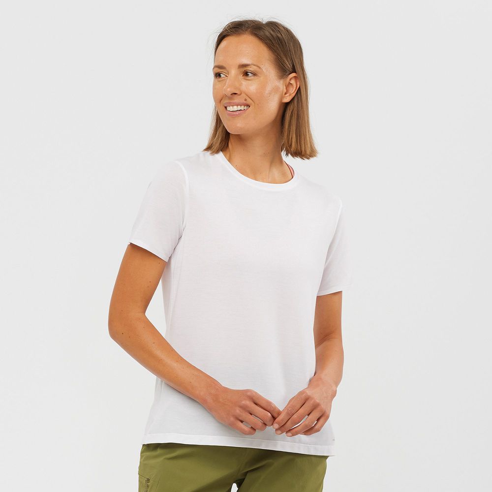 White Women\'s Salomon ESSENTIAL TENCEL T Shirts | 239-DPSKGV
