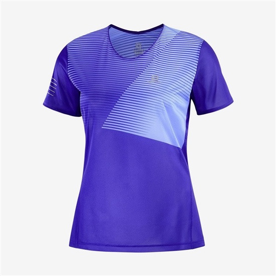 Blue Women's Salomon SENSE Short Sleeve T Shirts | 653-YUTJRS