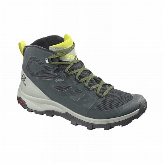 Green / Grey Men's Salomon OUTLINE MID GORE-TEX Hiking Boots | 437-JAZRXQ