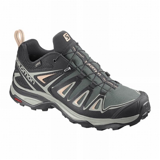 Green / Grey Women's Salomon X ULTRA 3 GORE-TEX Hiking Shoes | 249-CTQZKX