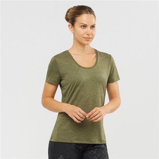 Olive Women's Salomon AGILE Road Running Short Sleeve T Shirts | 670-QYVUPJ