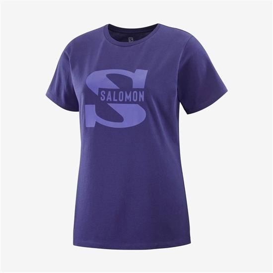 Purple Women's Salomon OUTLIFE BIG LOGO Short Sleeve T Shirts | 429-VFRLEG