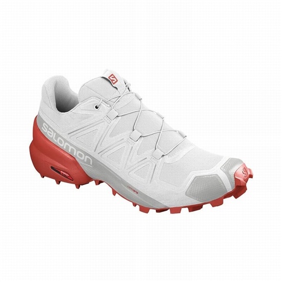 White / Red Men's Salomon SPEEDCROSS 5 Trail Running Shoes | 780-DUPWZX