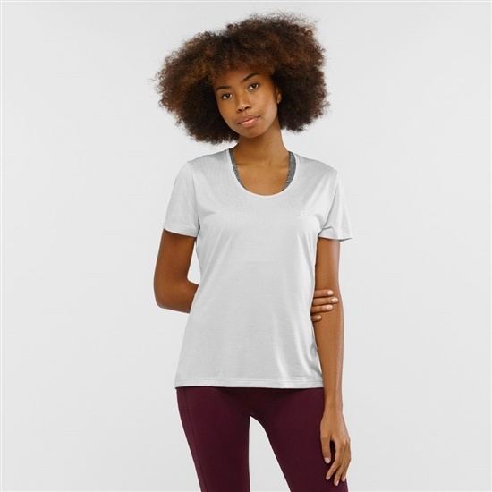 White Women's Salomon AGILE Road Running Short Sleeve T Shirts | 735-XSCMJT