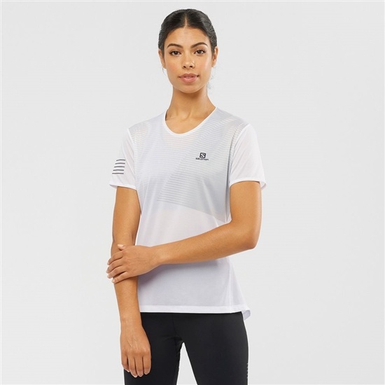 White Women's Salomon SENSE Short Sleeve T Shirts | 687-LGVKQF