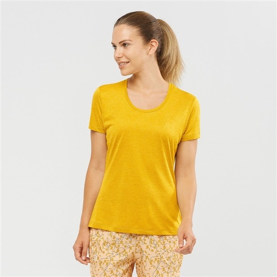 Yellow Women's Salomon AGILE Road Running Short Sleeve T Shirts | 576-QJTPSG